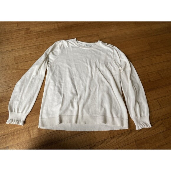 J.CREW Ivory 100% cotton ruffle rhinestone sweater TOP BL771 size Large L - Picture 1 of 6